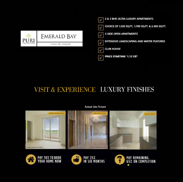 Book 2 & 3 BHK ultra luxury apartments starting from Rs. 1.12 cr. at Puri Emerald in Gurgaon
